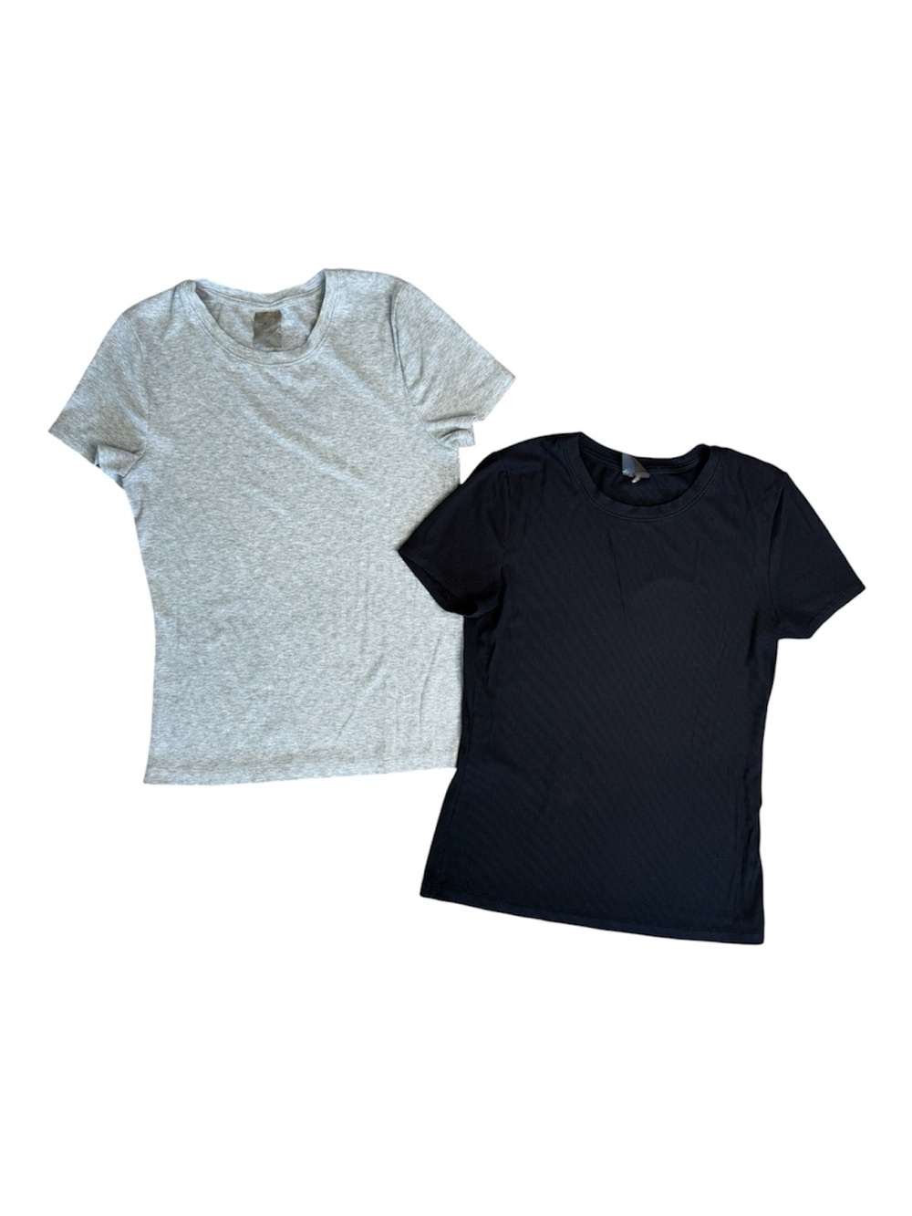 Pair of CALIA Women’s Black Gray Short Sleeve Ribbed Crewneck T-Shirts